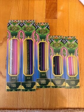 Wicked Glinda & Elphaba Stanley Glitter Party Straws - Pink, Gold, Black